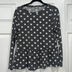 Green Envelope | Gray Polka Dot Peplum Shirt